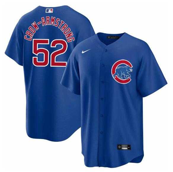 Mens Chicago Cubs #52 Pete Crow-Armstrong Blue 2024 Cool Base Stitched Jersey Dzhi